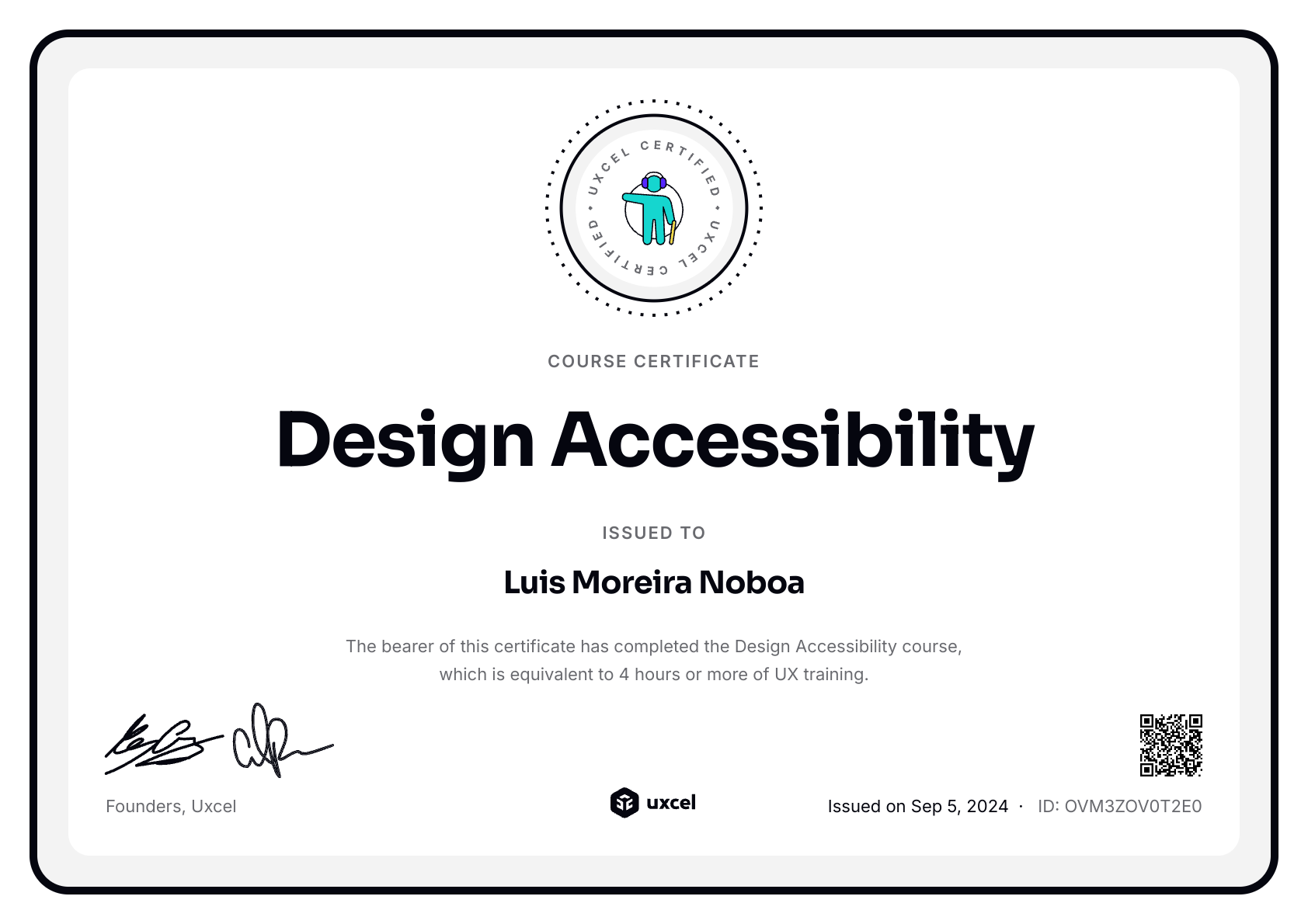 Luis Moreira Noboa's certificate